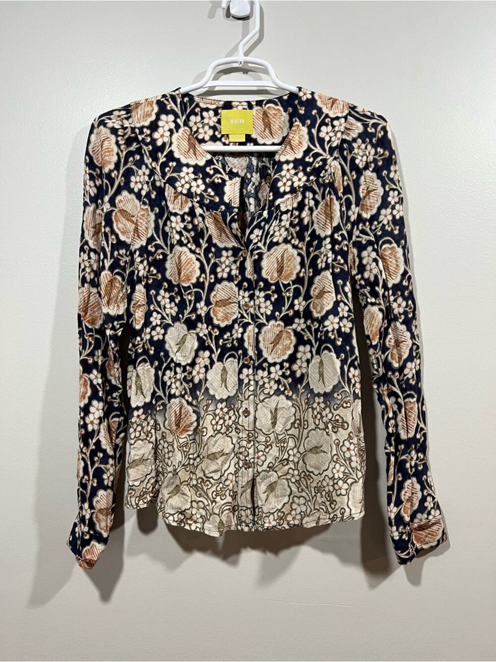 Anthropologie Maeve Navy and Cream Floral Button-Up Blouse XS